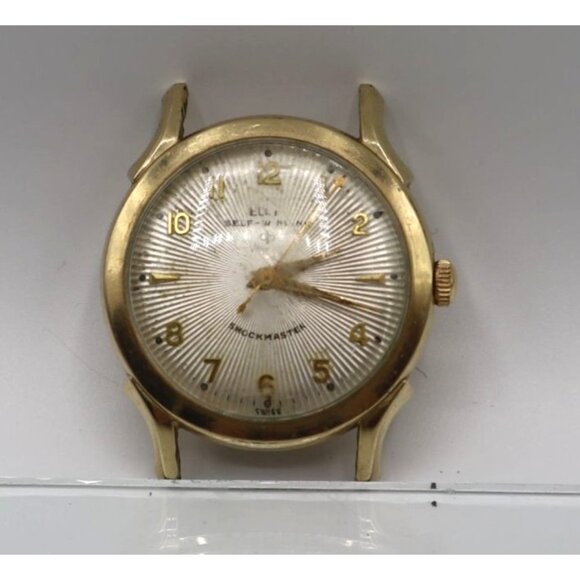 Elgin Shockmaster Gold-Tone Watch Case Sunburst Dial Swiss Self-Winding Feature - Picture 2 of 4